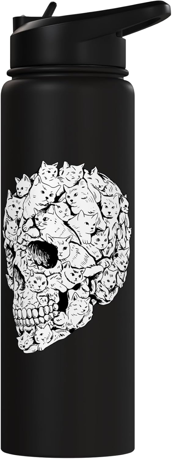 Bottella de agua aislada Cat Skull Halloween Gothic
