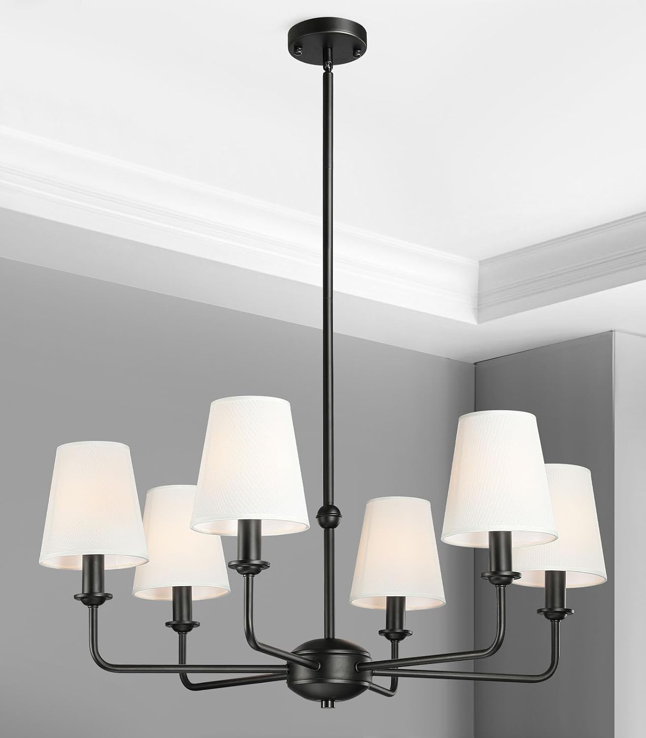 Candelabro colgante 6 luces tela estilo rústico