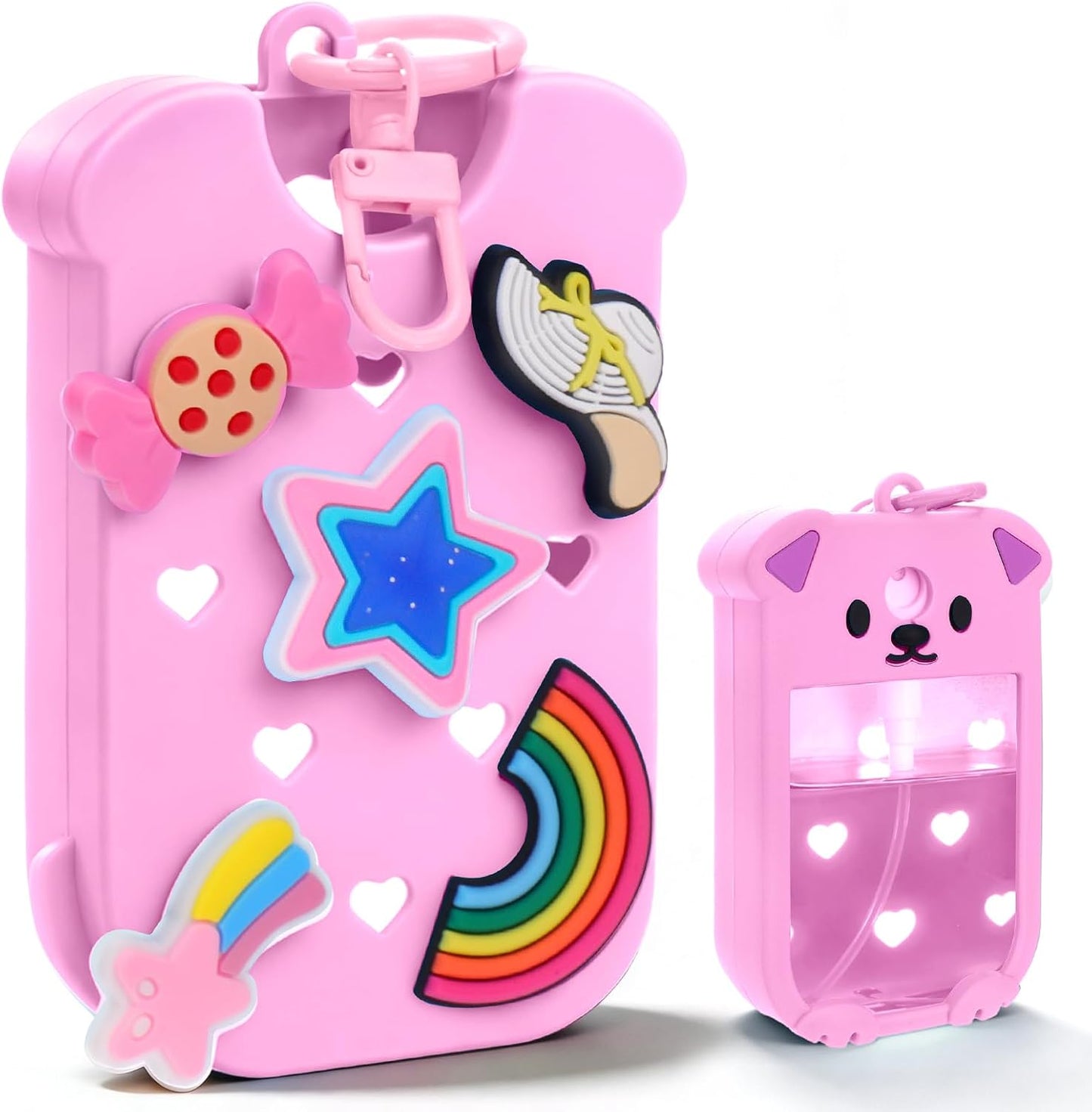 Estuche desinfectante recargable con llavero silicona 4 dijes