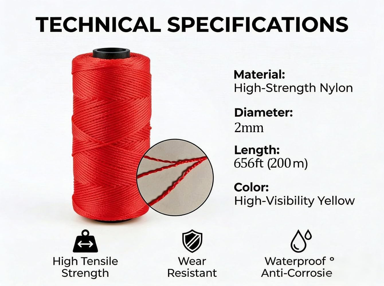 Cuerda nailon resistente 0.079pulg para jardinería y construcción