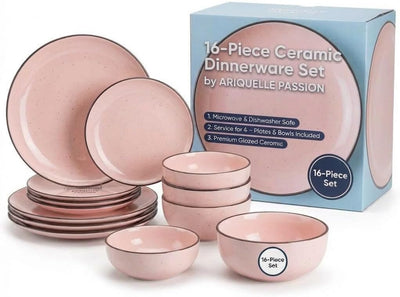Set 16 Pzas Vajilla Cerámica Platos Cuencos Microondas