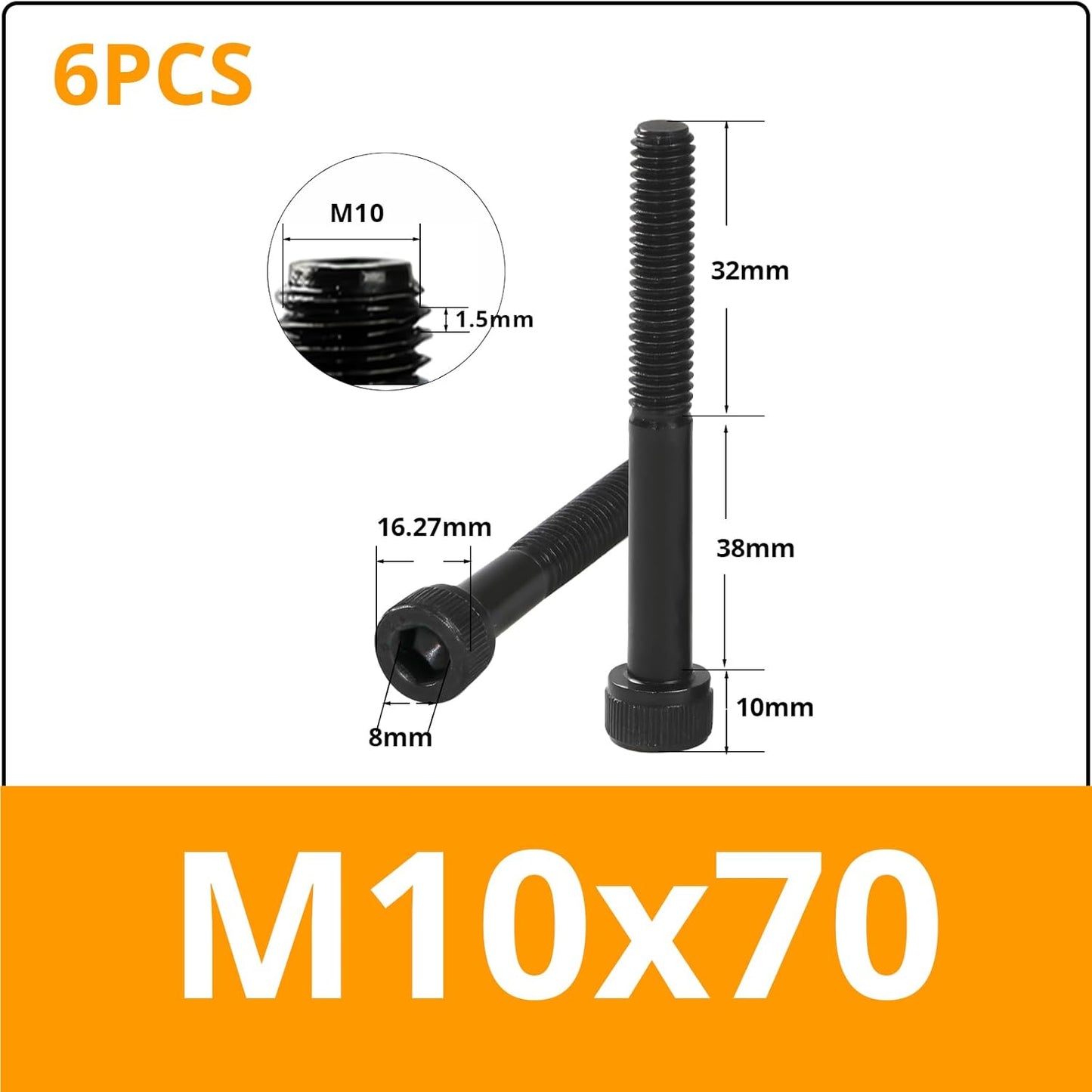 Tornillos M10 cabeza hueca Allen drive acero aleación grado 12.9