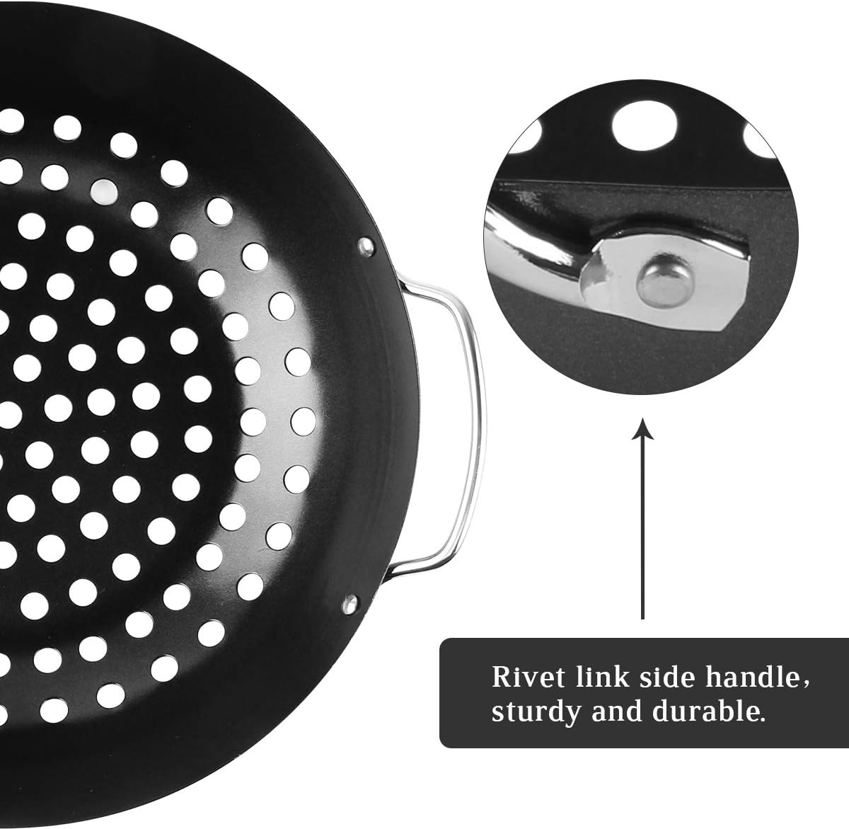 Wok redondo para parrilla con asa para verduras StriFry