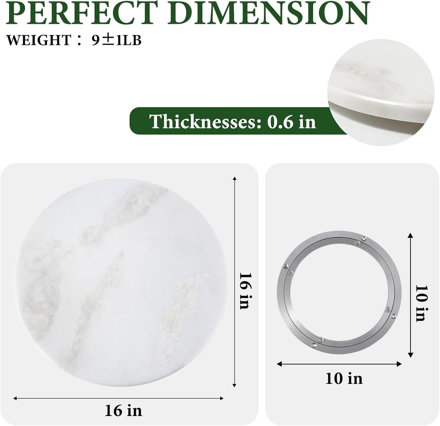 Lazy Susan Mármol Blanco 16pulg para Cocina y Comedor