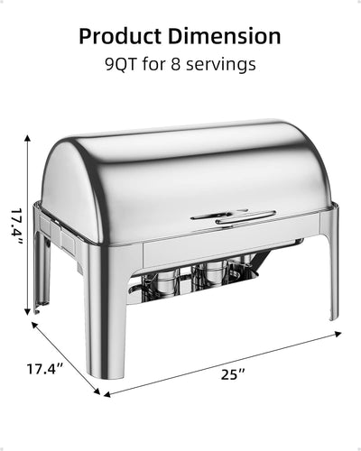 Juego Bufé 9qt Acero Inox Bandeja Alimentos Calentador Comercial