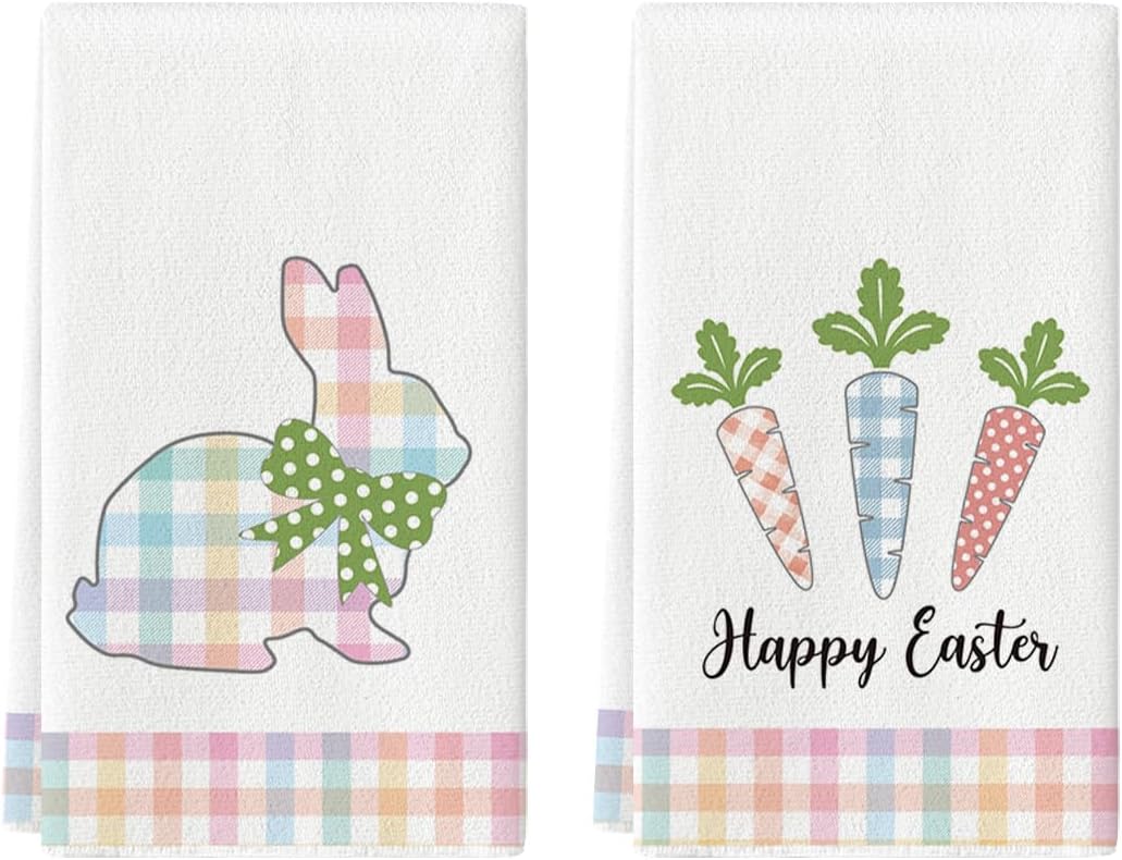 Paños de cocina con diseño de conejo y zanahoria 18 x 26 pulgadas