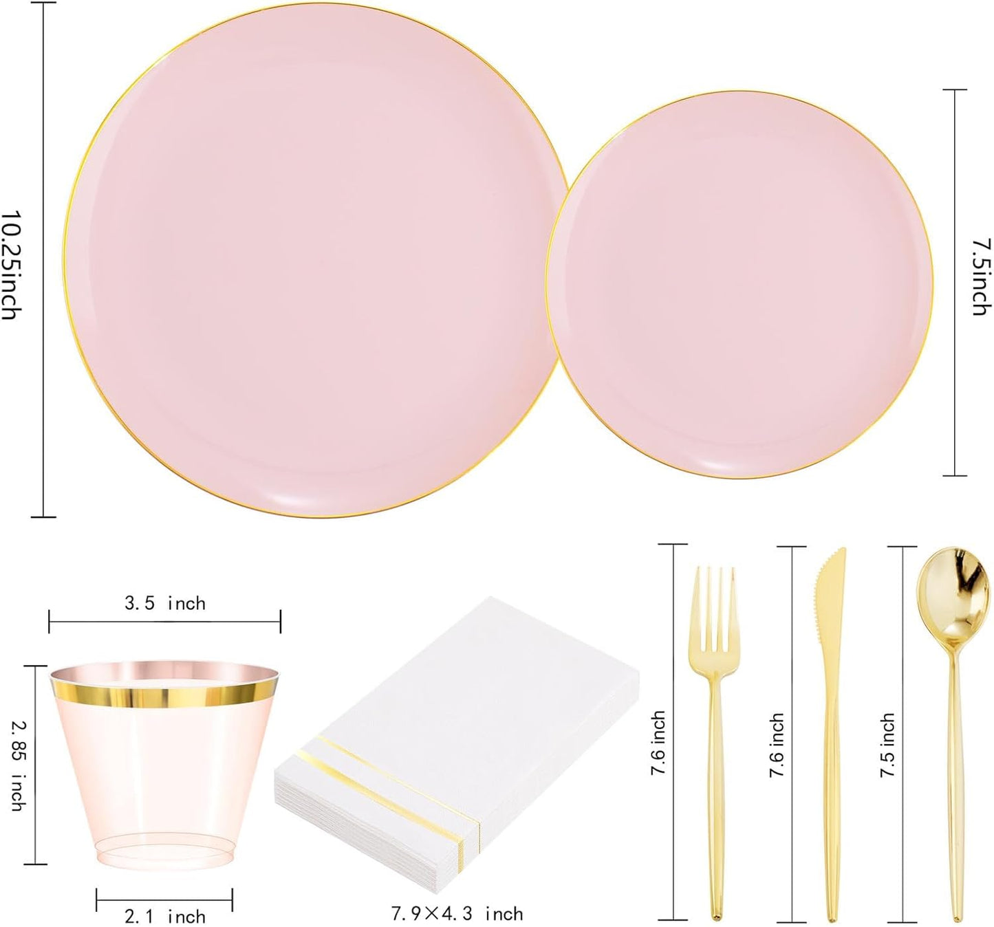 Set 350 platos plástico rosa borde dorado