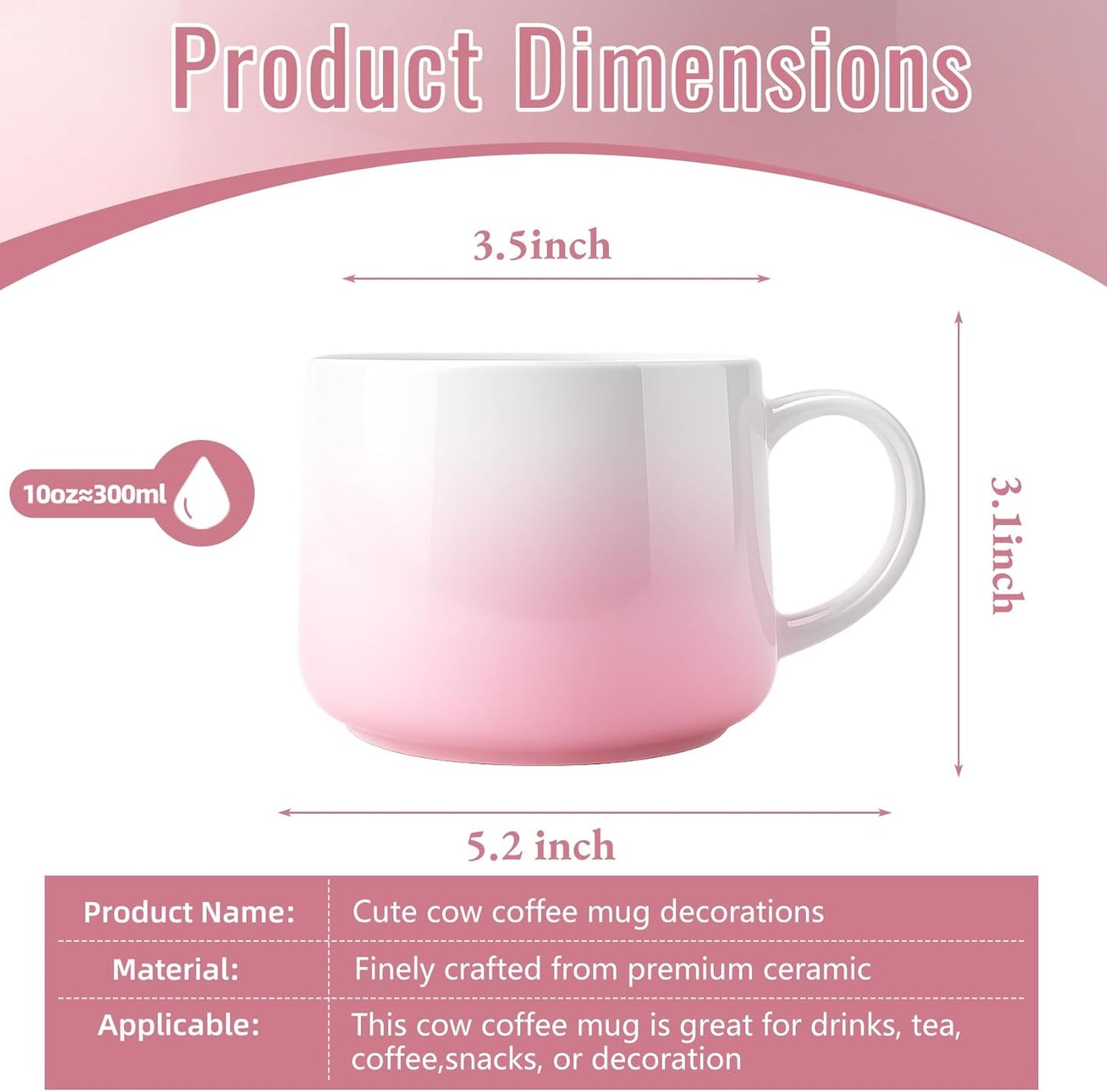 Taza cerámica vaca linda 10oz con figura oculta Kawaii para regalo