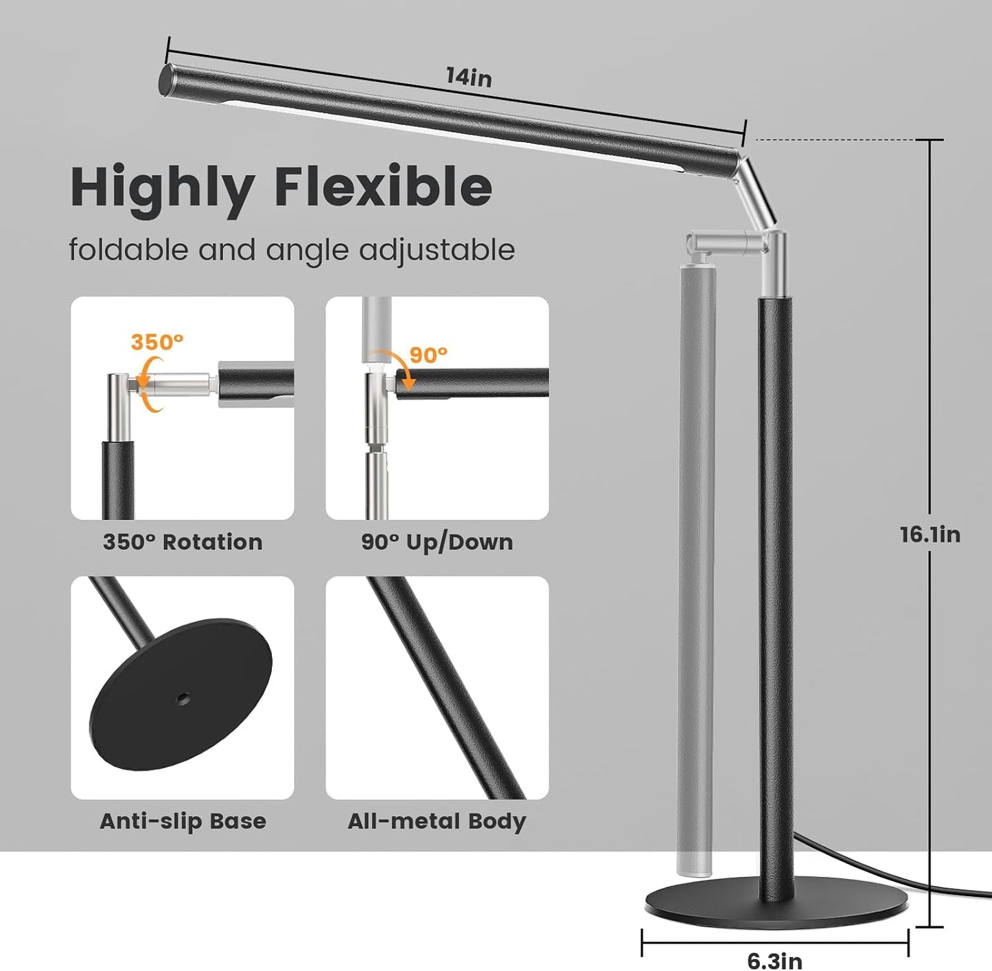Lámpara escritorio LED metal 16pulg regulable 1200lm moderna