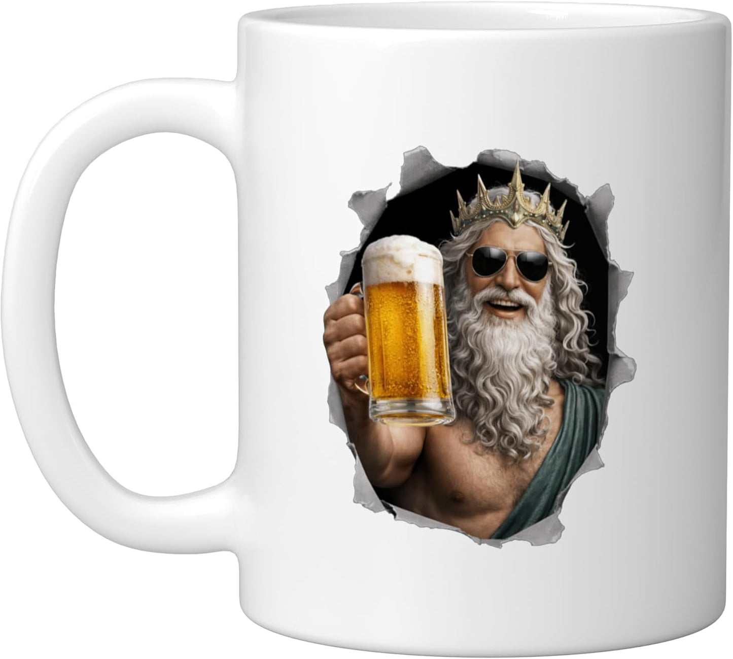 Taza cerámica para cerveza Poseidon Beer, blanca