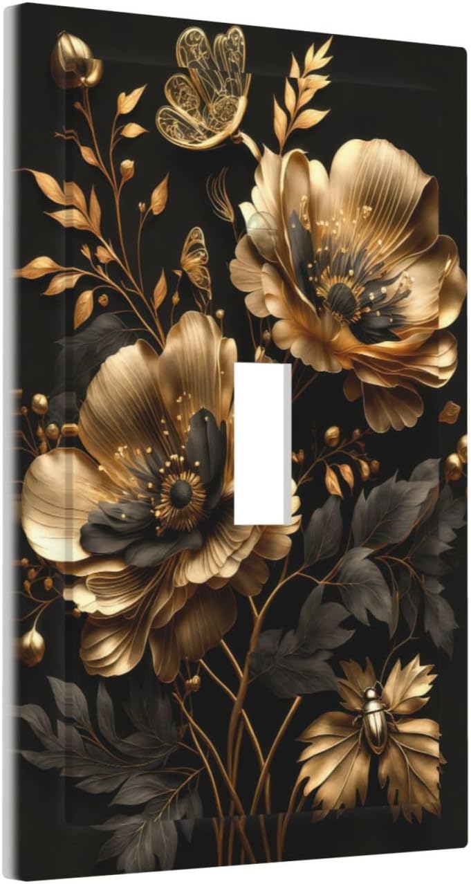 Cubiertas interruptor hojas florales oro negro mariposa baño cocina