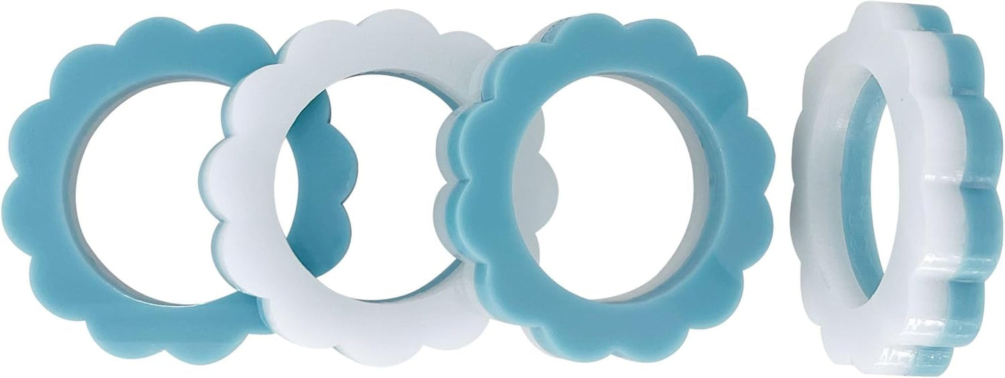 Anillo para servilletas teal y blanco de acrílico set de 4