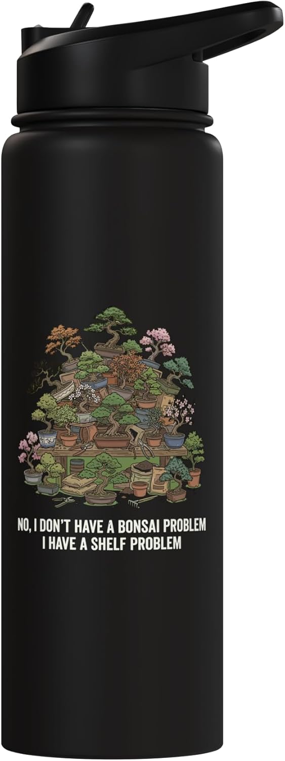 Botella de agua aislada para bonsái con frase divertida