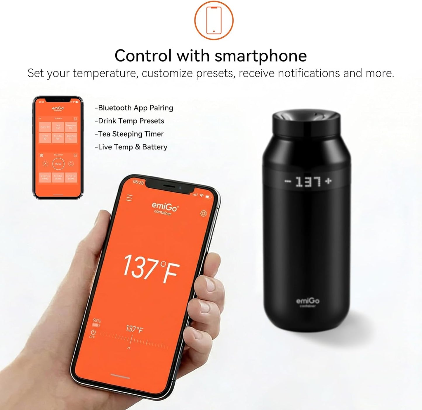Taza café viaje control temperatura app 12oz IPX7