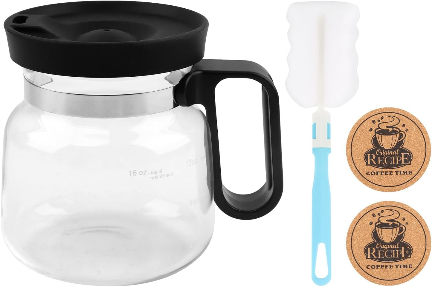 Taza de café de vidrio 16 oz con asa y tapa a prueba de derrames