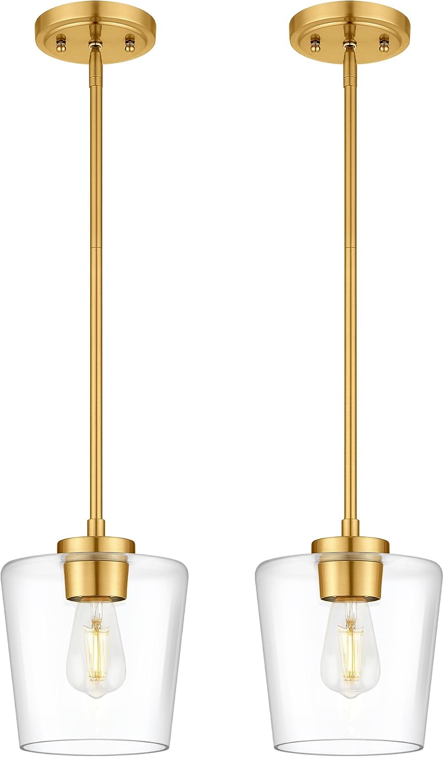 2 Luces Colgantes Isla Cocina 8pulg Oro Cepillado Vidrio