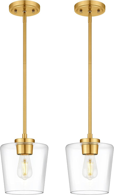 2 Luces Colgantes Isla Cocina 8pulg Oro Cepillado Vidrio