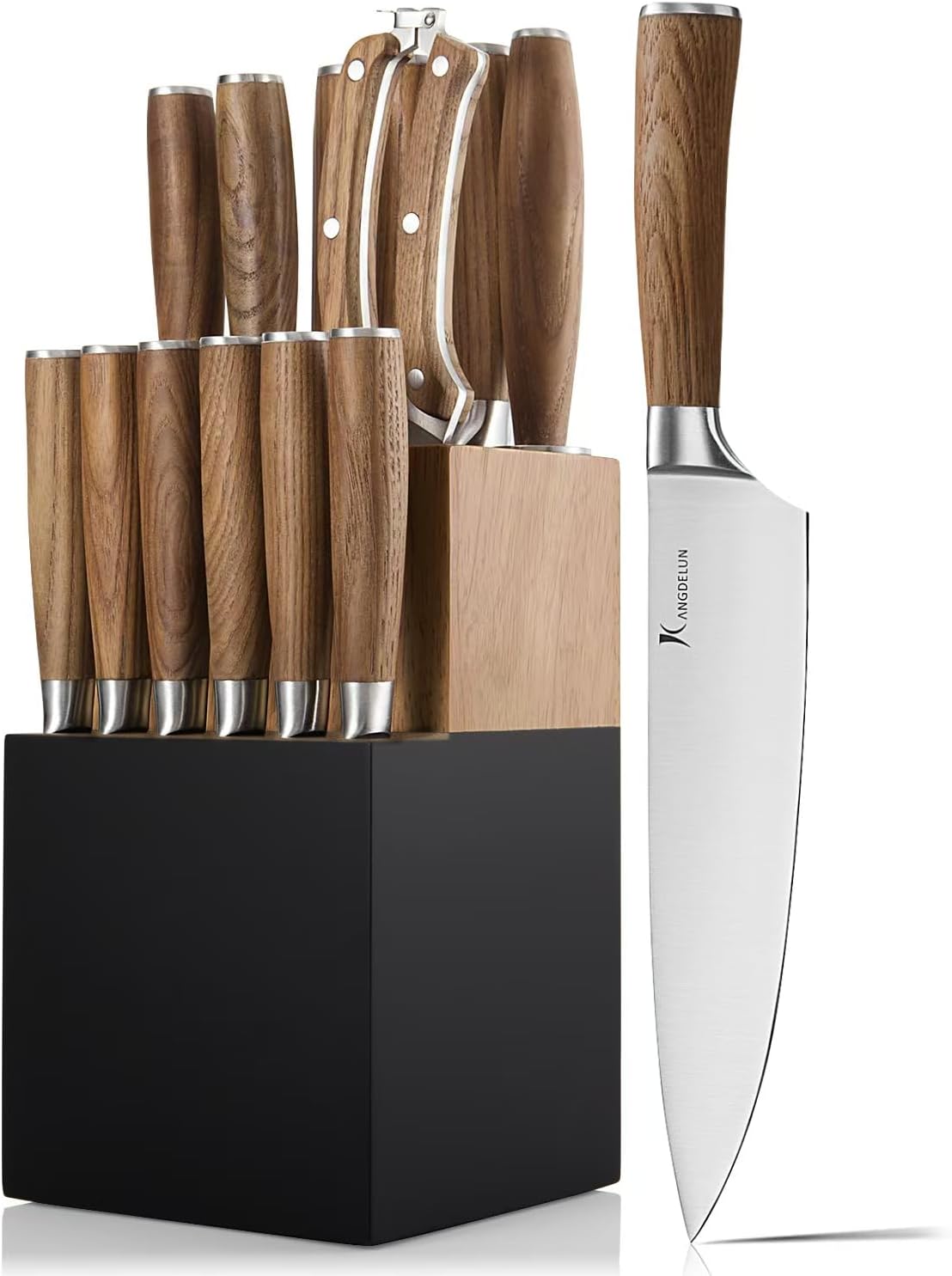 Set 15 Cuchillos Acero Inox con Bloque y Afilador de 8"