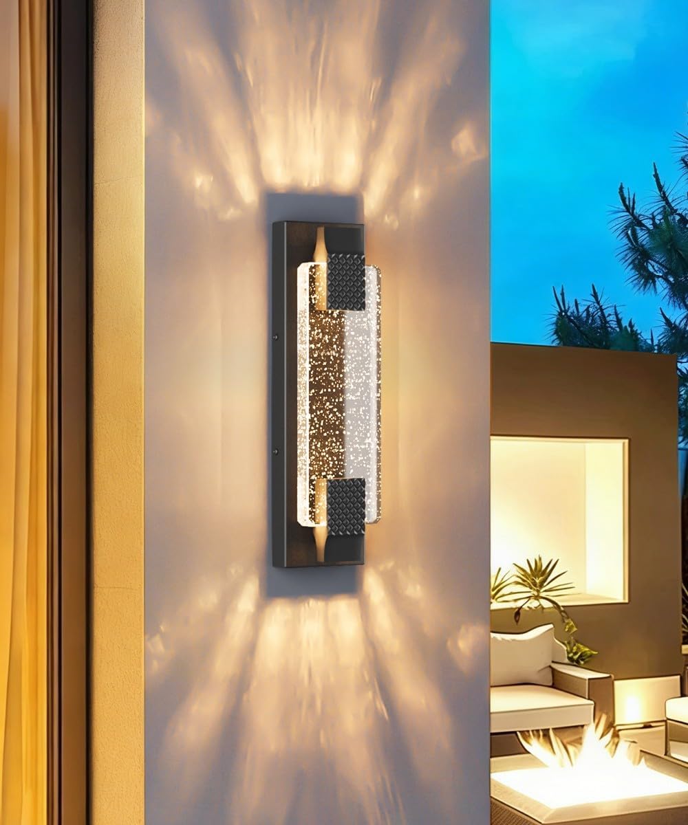 Apliques pared negros 15.7pulg luces LED cristal exterior