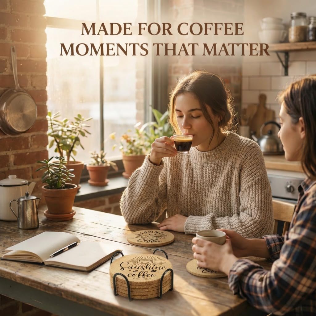 Juego de 6 posavasos de café con soporte de corcho natural