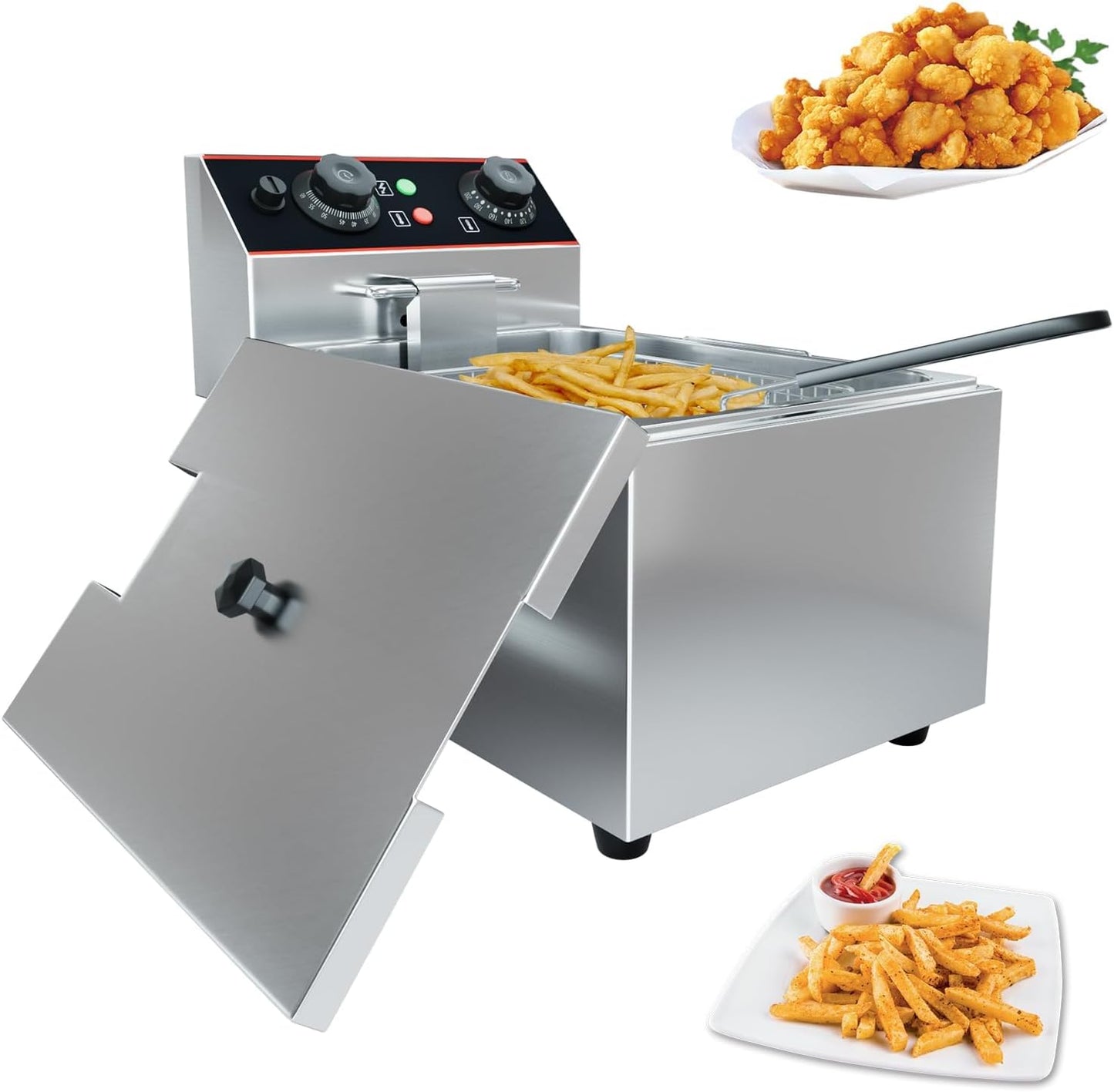 Freidora eléctrica acero inox 6.3qt 1500W control temp