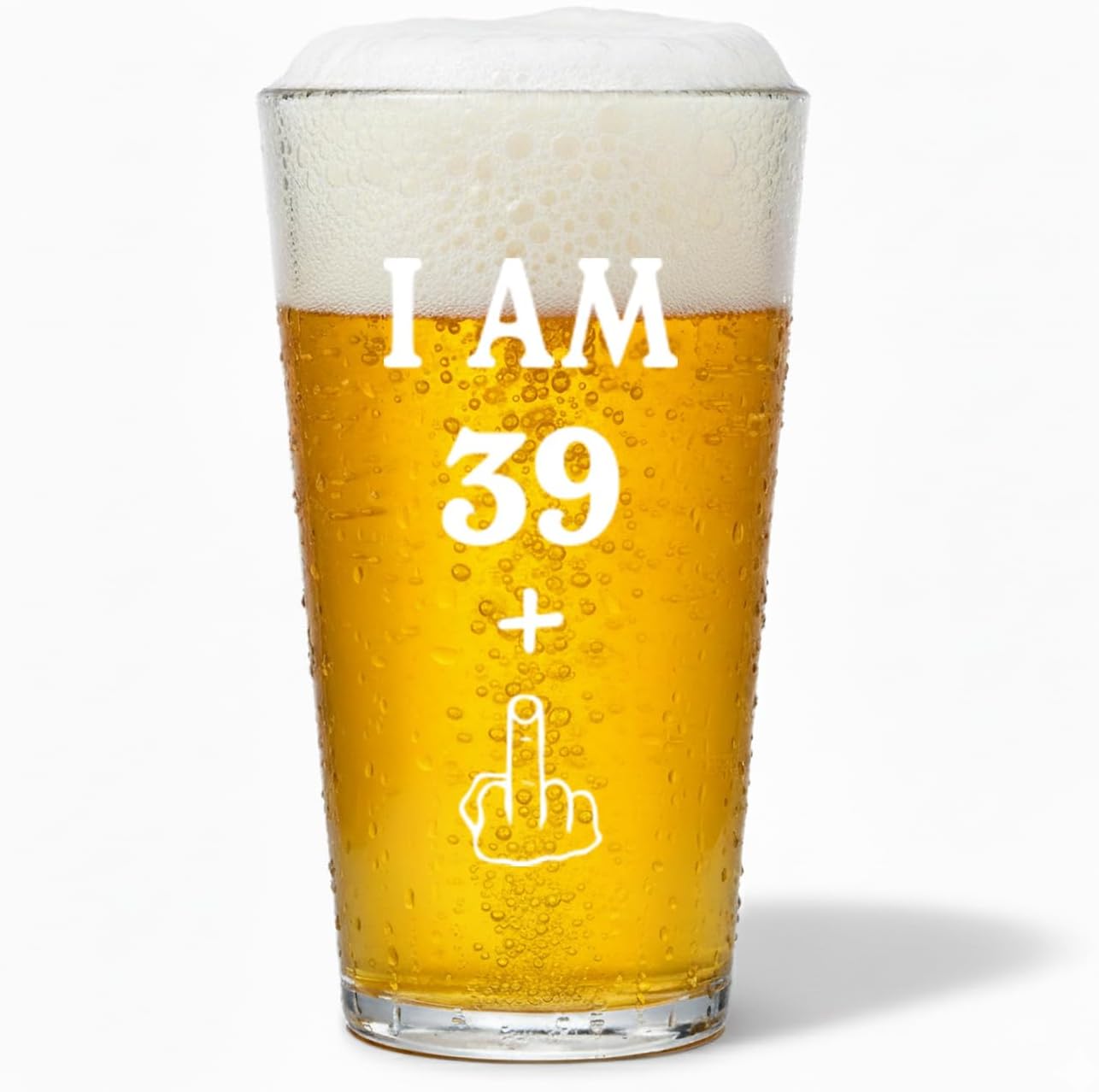 Vaso de cumpleaños de 40 años con mordaza y dedo medio