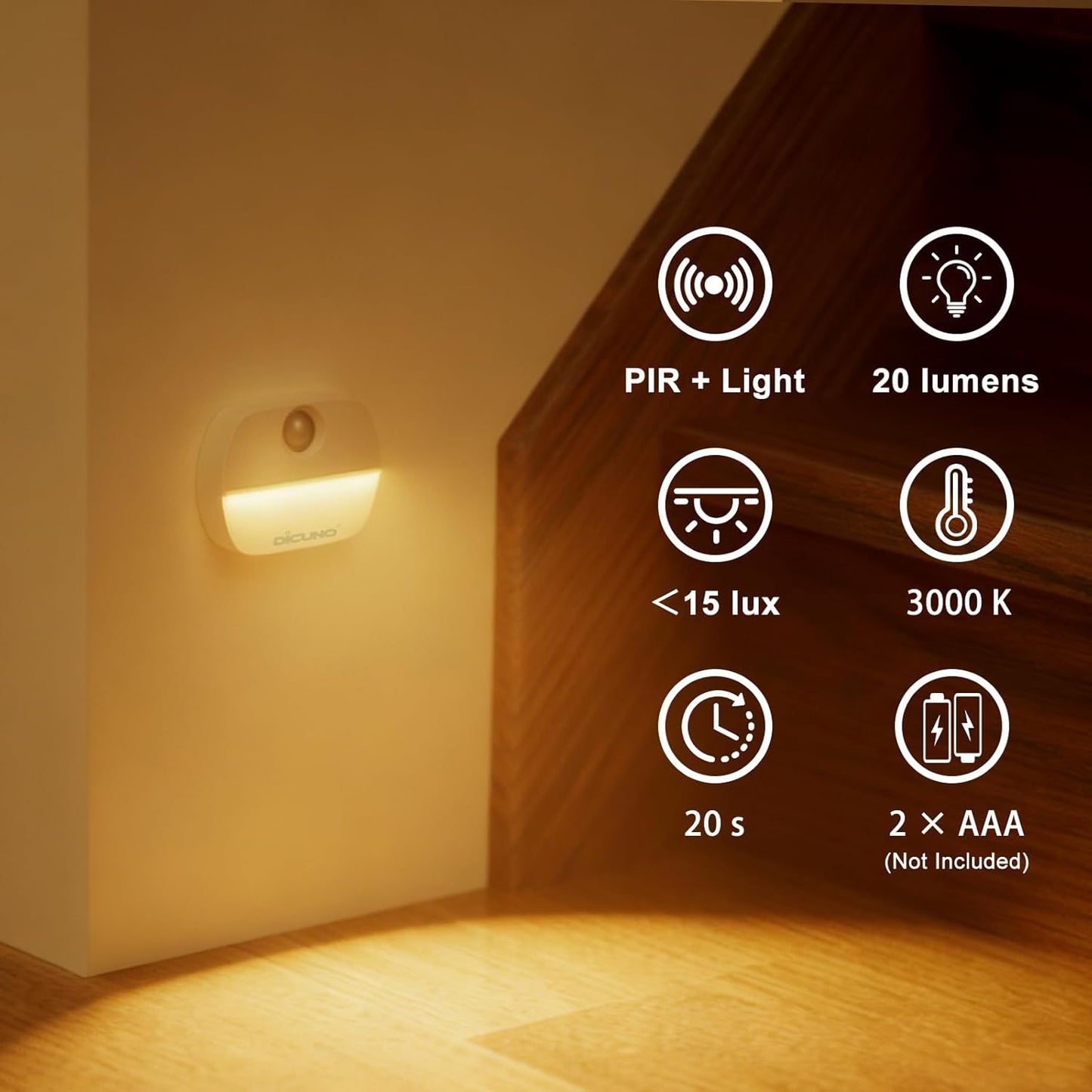 Luz Nocturna Adhesiva Sensor Movimiento 20lm 3000K Blanco Cálido