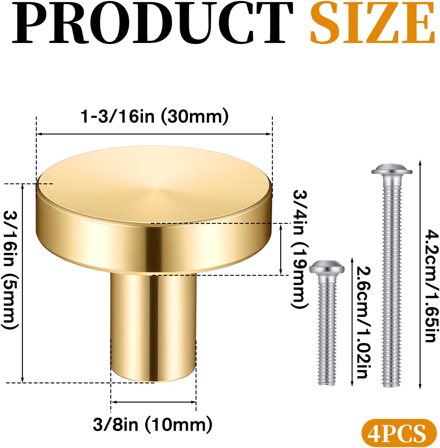 4 Pzas Pomos Latón Dorado Cepillado para Muebles