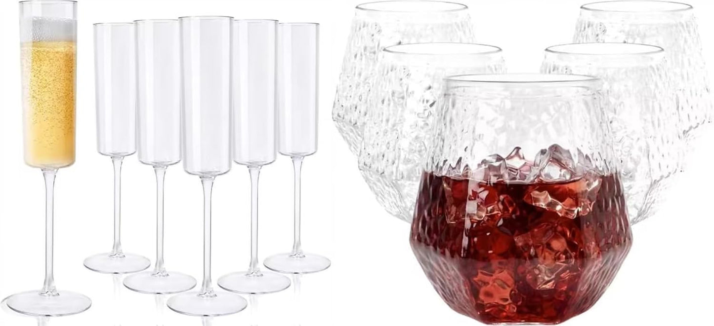 Pack 24+30 Copas Plástico Champán y Vino Diamante