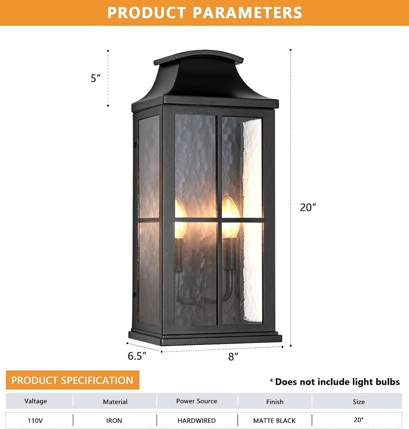Luces pared exteriores 20pulg base E12 2 luces negras resistente
