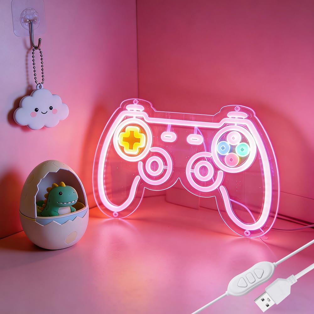 Cartel Neón Rosa con Mando LED USB para Niña Dormitorio