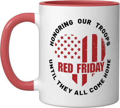 Taza cerámica para apoyar al ejército con mensaje Wear Red on Friday