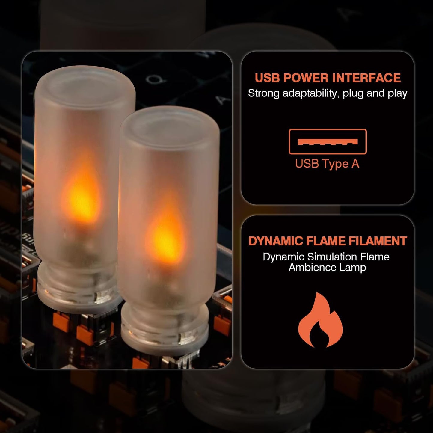 Lámpara efecto llama USB portátil con control remoto paquete 2