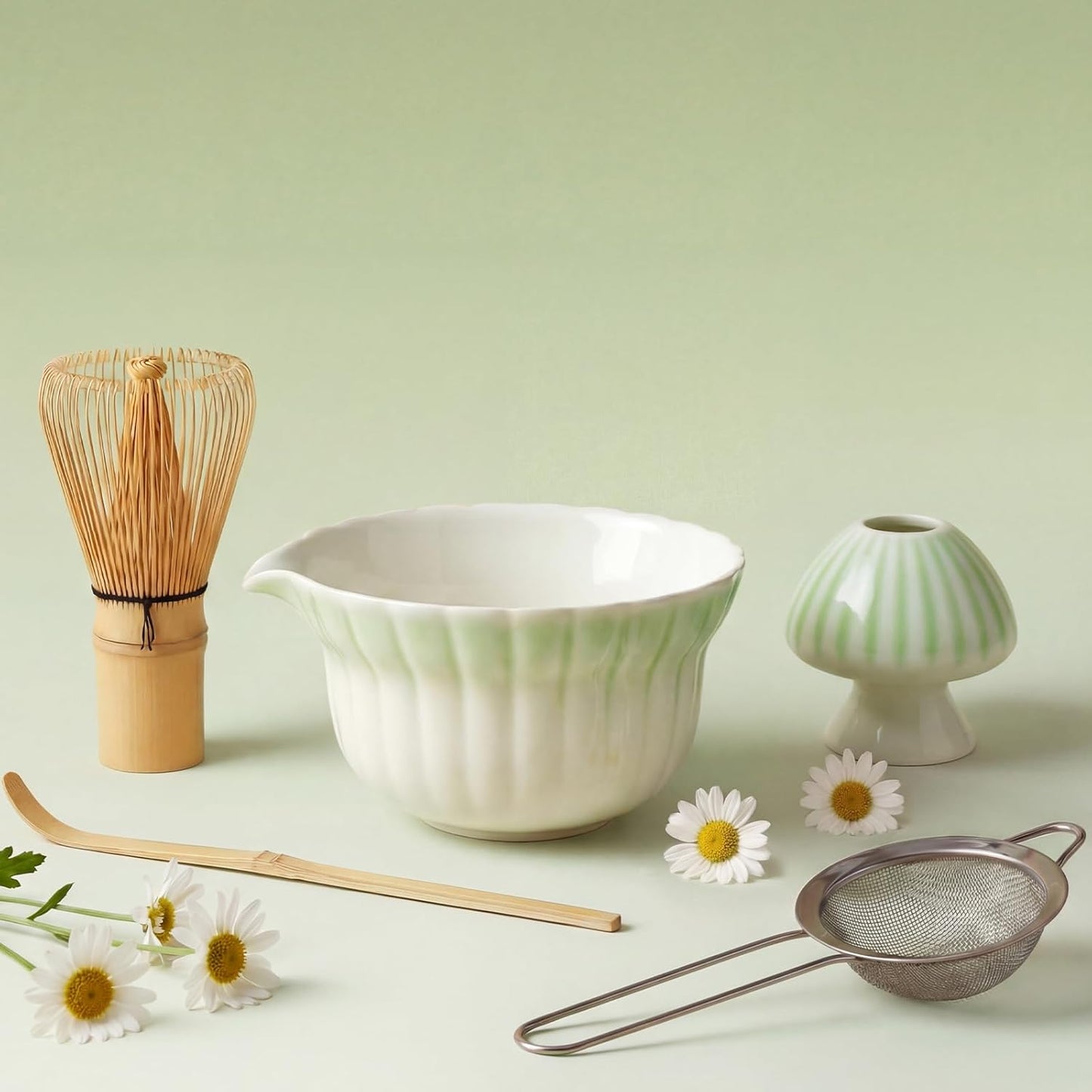 Juego de batidor matcha con cuenco cerámica soporte tamiz chasen
