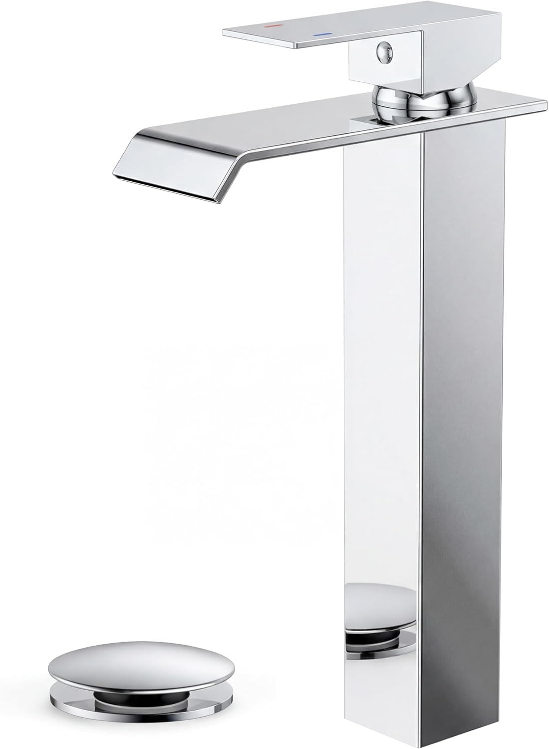 Grifo baño alto cascada 1 agujero cromado con drenaje