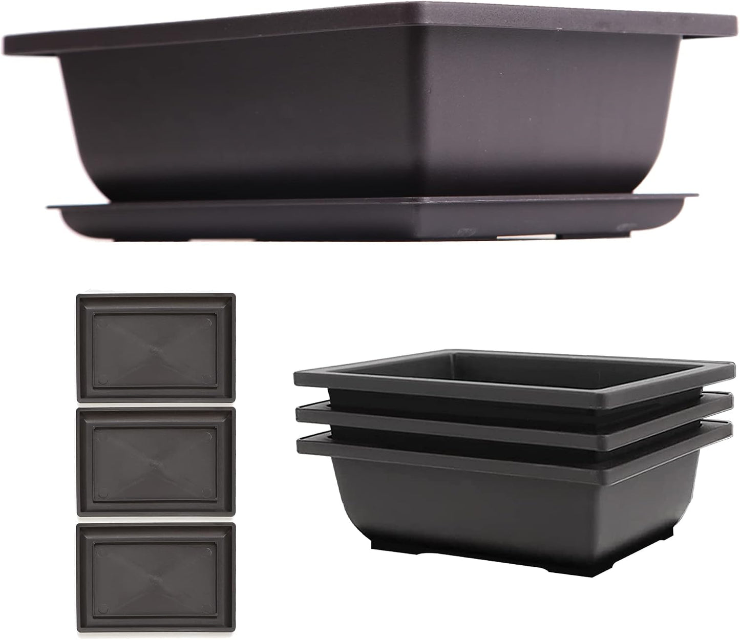 Macetas bonsái plástico 9x6.7x3pulg paquete 3