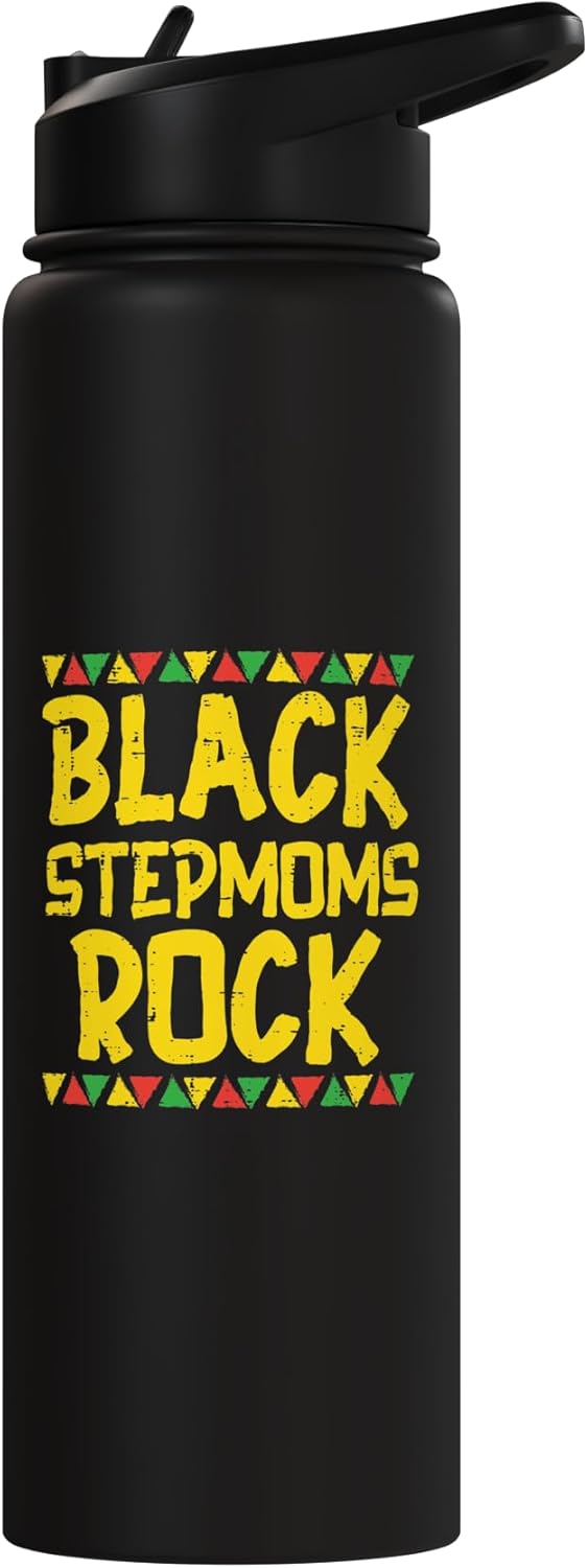 Botella de agua acero inoxidable aislada Black Stepmom Rock Kente