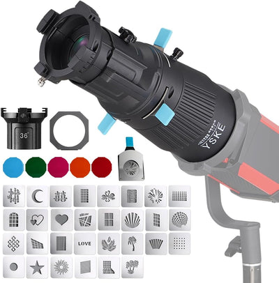 Foco Bowens Snoot 36° con 30 gobos y 5 geles para luces LED estudio