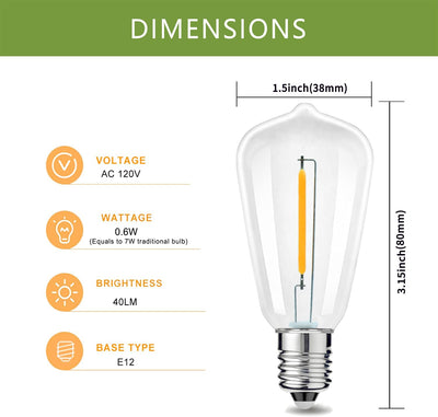 Pack 25 Bombillas LED ST38 E12 Plástico Blanco Cálido 2700K
