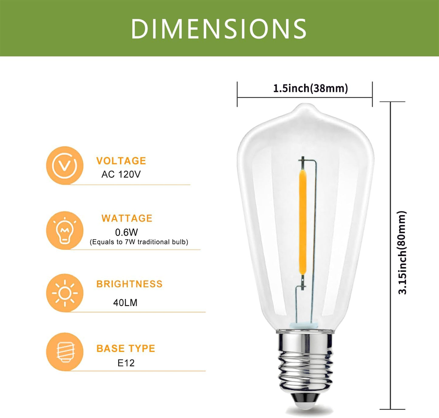50 Bombillas LED ST38 2700K 40LM Plástico Exteriores