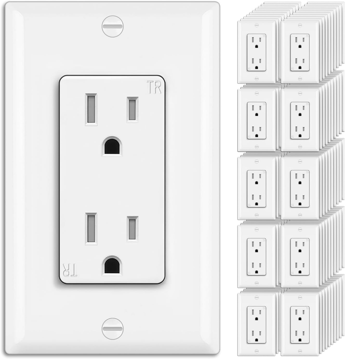 100 Tomacorrientes Decorativos 15A/125V Blanco Cert UL