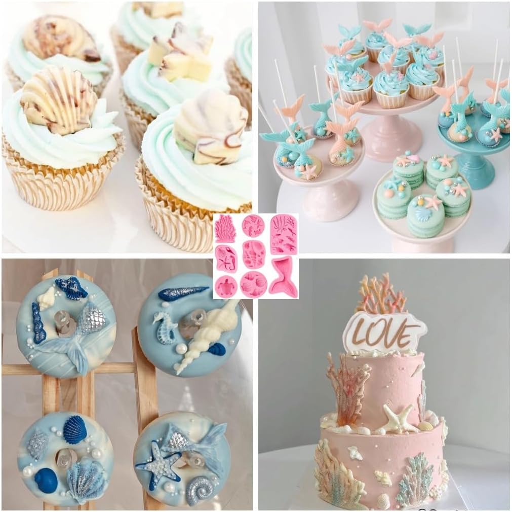 Molde de silicona temática marina con tortugas, peces y corales para fondant