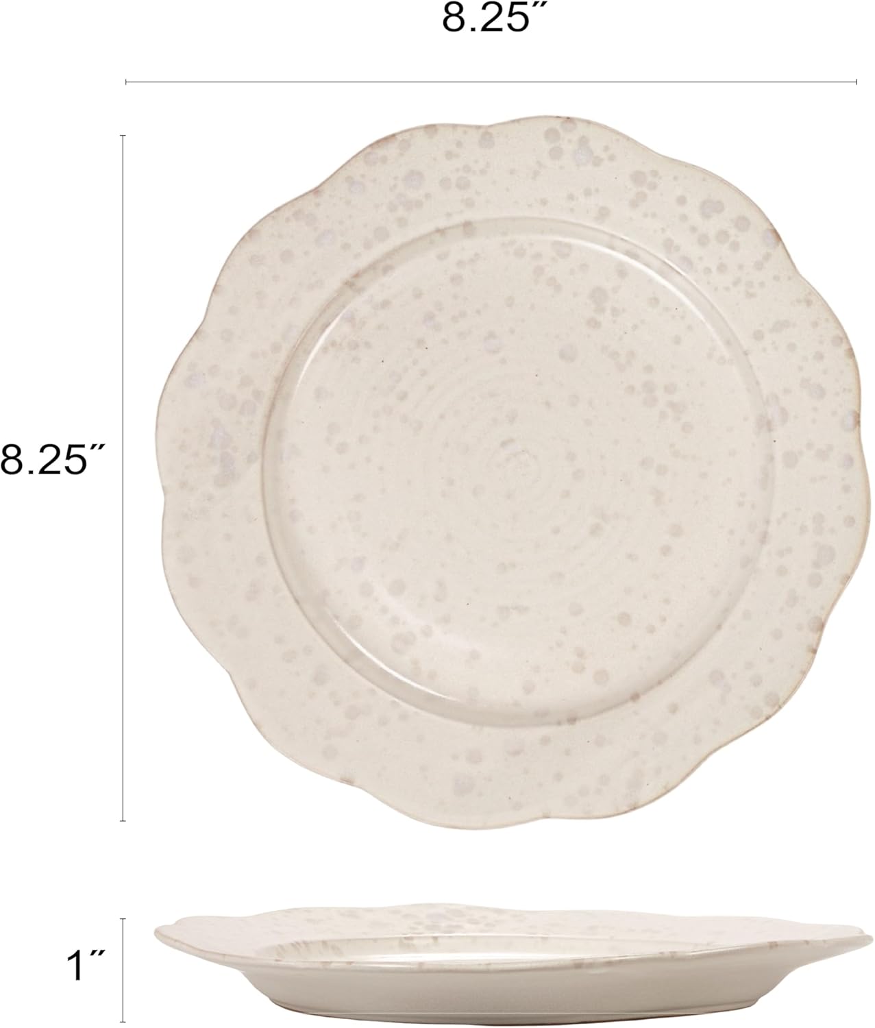 Platos redondos de gres festoneados moteados blancos