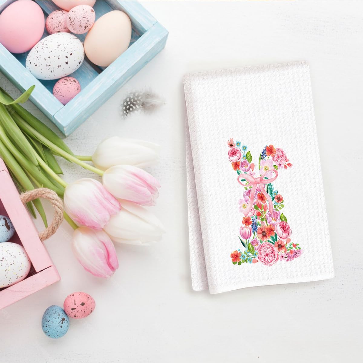 Toallas de cocina de conejito de Pascua con lazo rosa para baño y hogar