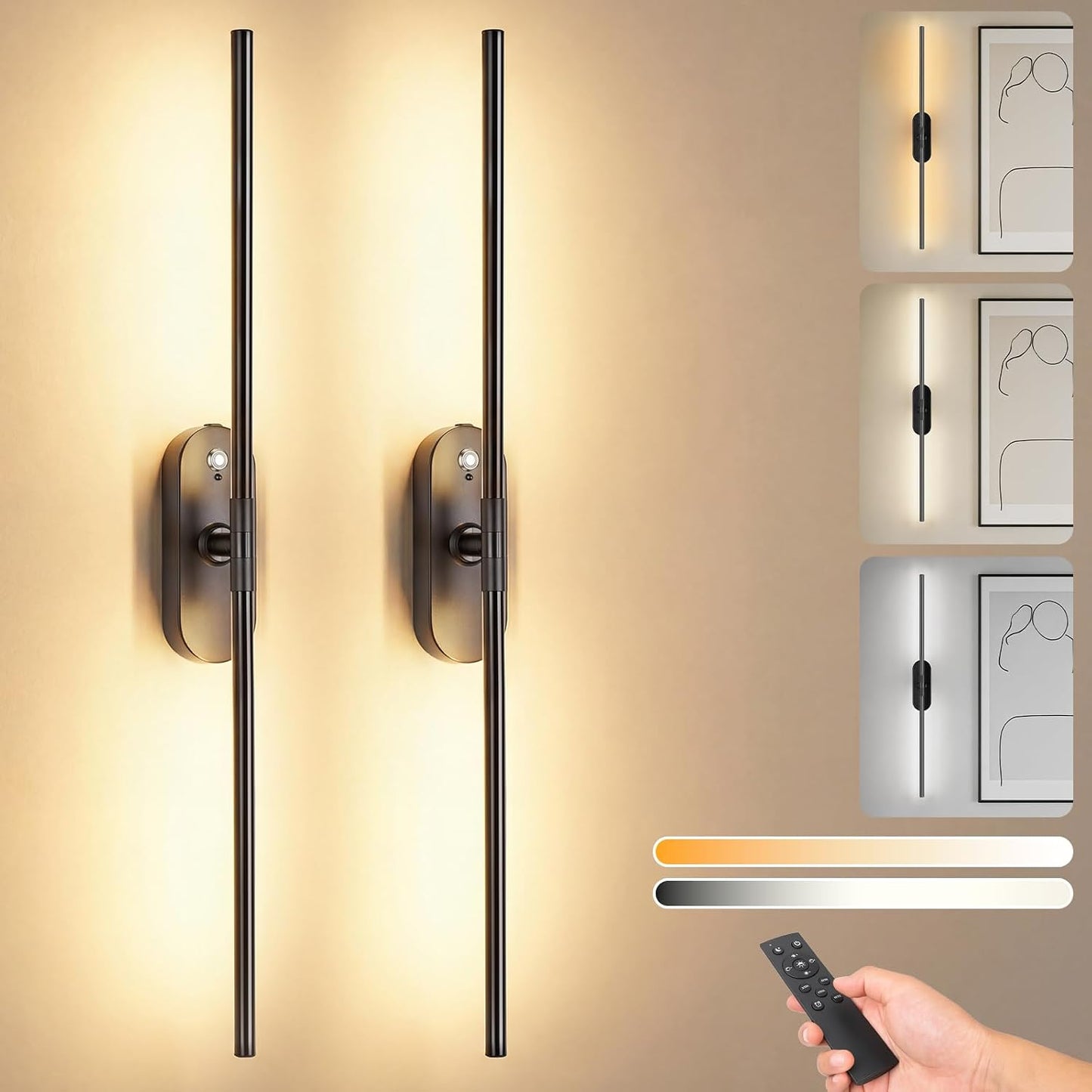 2 Apliques LED Pared 3000K Blanco Cálido Inalámbrico 31.5