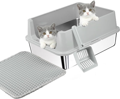 Caja arena acero inox gatos con tapa alta y cuchara