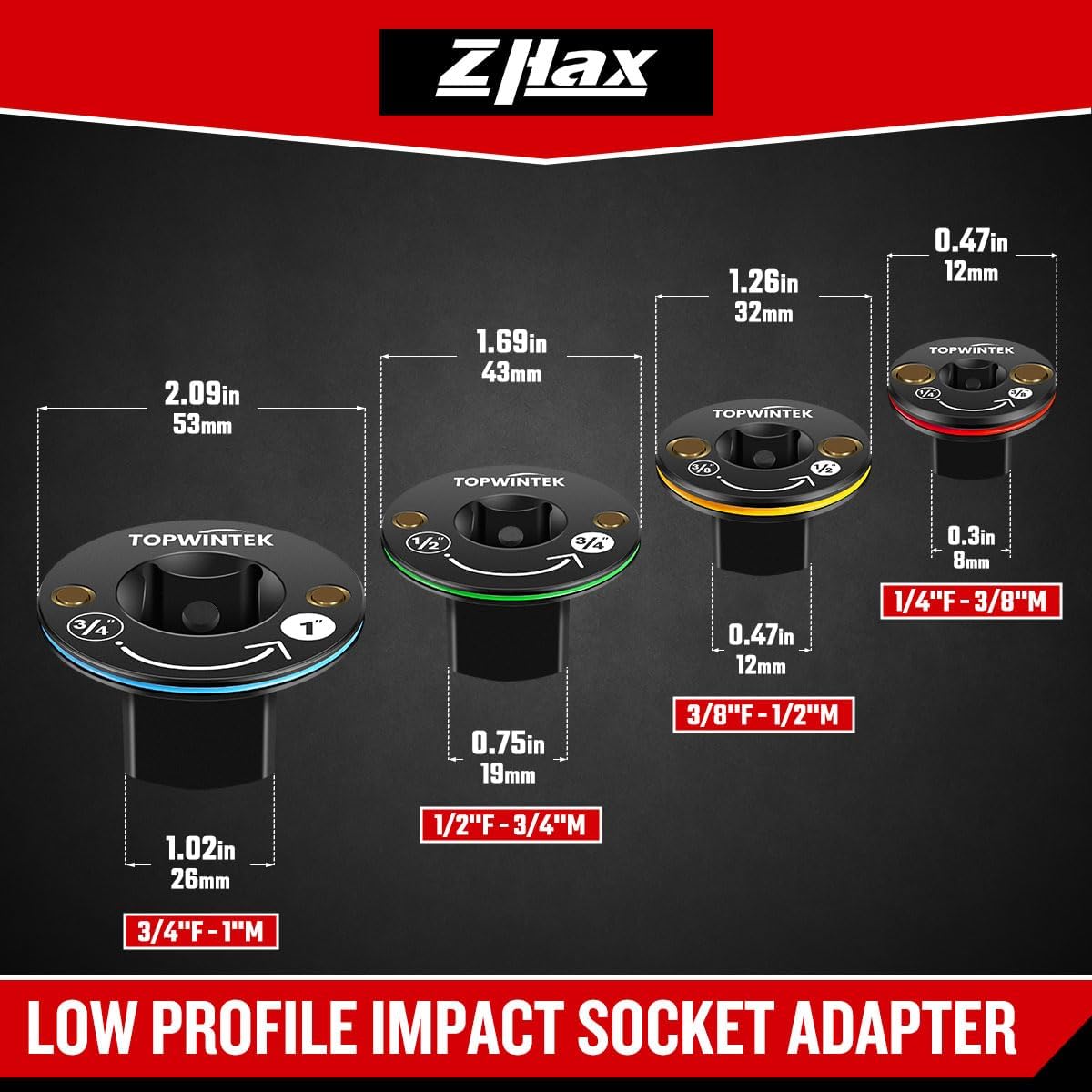 4 Adaptadores Enchufe Impacto 1/4 3/8 1/2 3/4 Acero CR-MO
