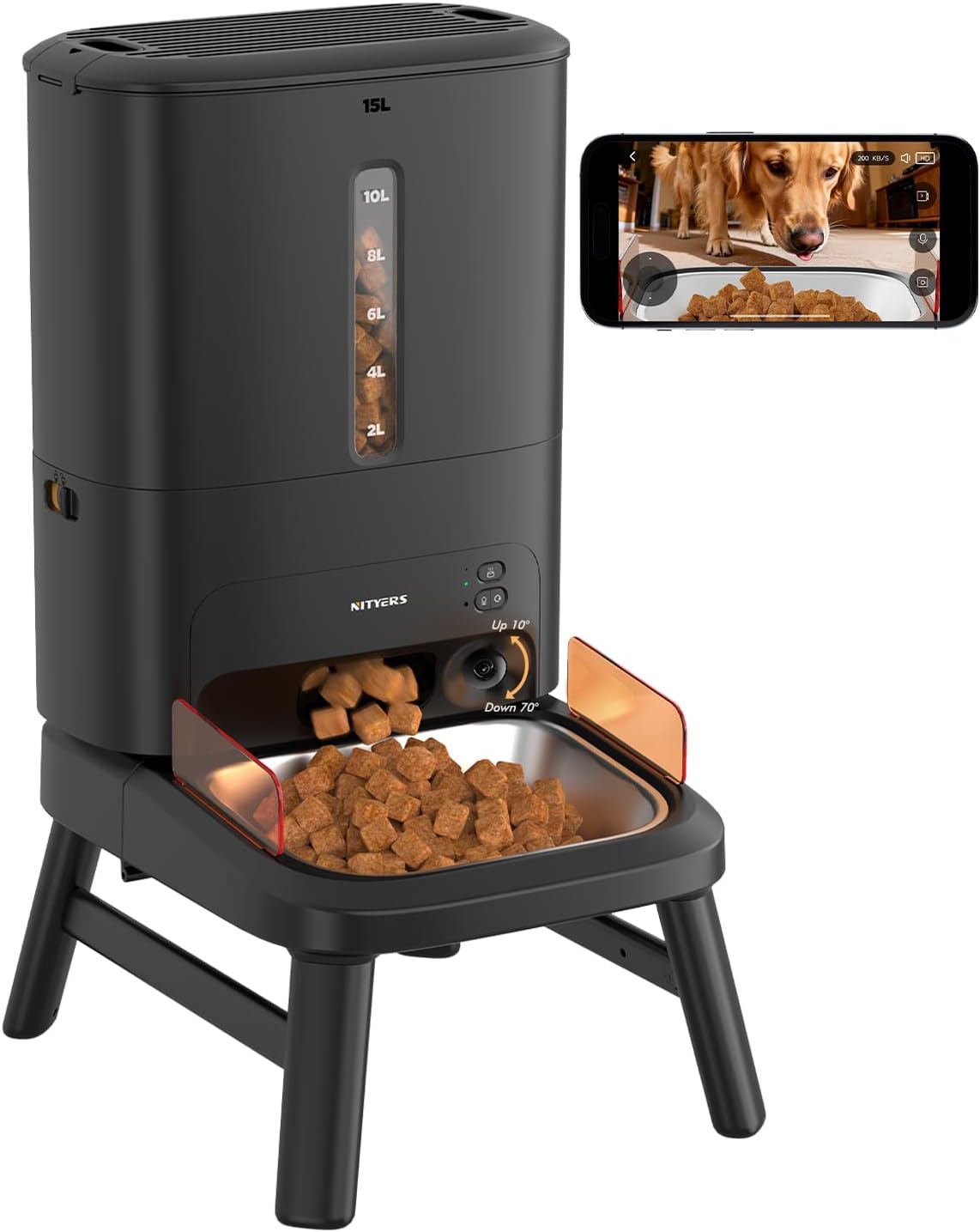 Comedero auto perros grandes 15L con cam HD 1080P WiFi