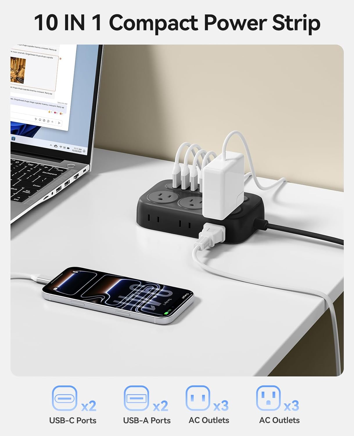 Regleta sobretensiones con 6 salidas CA y 4 puertos USB-C