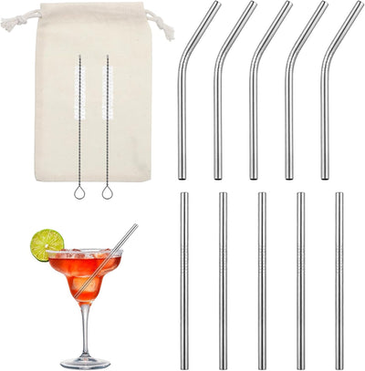 10 Popotes Acero Inox 5 Doblad. 5 Rectos con Cepillos Limpieza